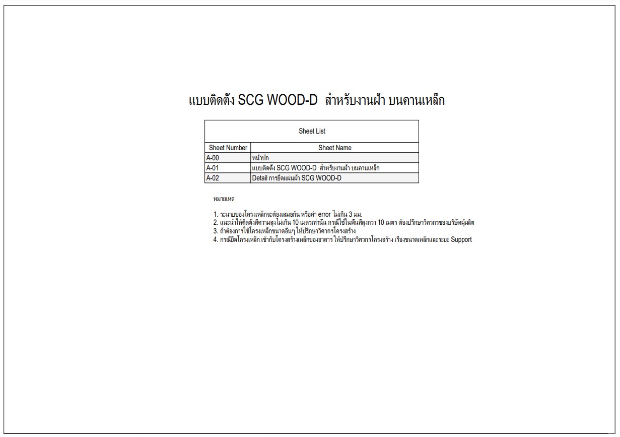 แบบติดตั้ง SCG WOOD-D สำหรับงานฝ้าเพดาน บนคานเหล็ก